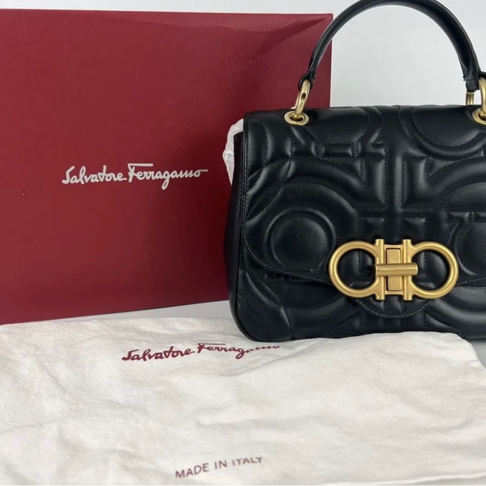 Salvatore Ferragamo Gancini Nero Quilted Flip Bag - Large New w/Dust Bag & Box
